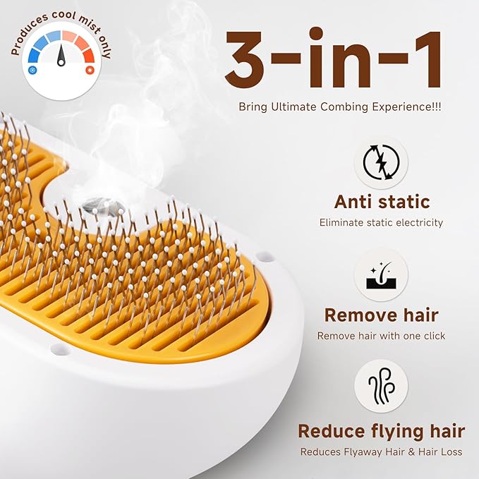 Pet Steam Brush for Dog & Cat – shower bath brush – Steam for Shedding & Grooming Water Brush for Long & Short Haired Pets Spritz Defur Comb 3-in-1 Spray Hair Removal Comb Includes