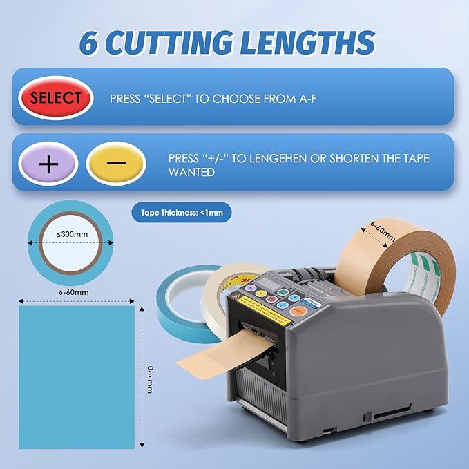 Automatic Tape Dispenser, Electric Ribbon Cutting Machine, Upgraded Silicone Wheel for 6-60mm Width Tape/Ribbon, Max. Cutting Length 999mm, 110V, Unsuitable for Elastic Ribbons