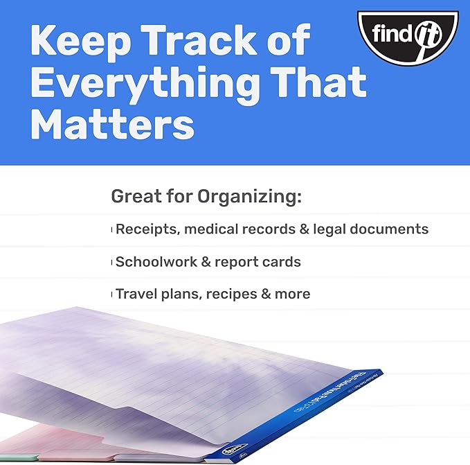 Find It File Folder Notepad - Pack of 36-9.5 x 12.5 Inch Notebook Organizer Folders for Filing, Document, and Clipboard Organization - Tie-Die