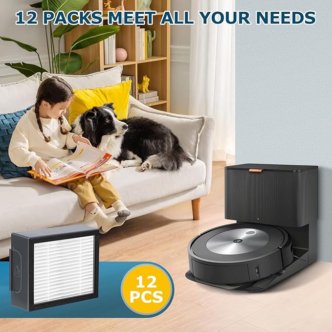 Filter Replacement for iRobot Roomba e, i and j Series i7 i7+/plus i3 i3+ E5 E6 E7 i4 i6 i6+ i8 i8+ Robot Vacuum Cleaners parts, 12 Pack High Efficiency 4639161 Filters