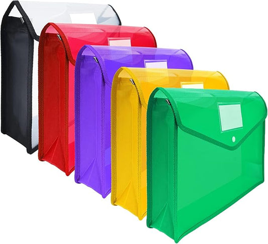 CHEPULA A4 Plastic File Folder Poly Envelope Expanding File Wallet Document Organizer with Snap Closure & Label Pocket Clear Colored Waterproof Accordion File Pouch for Office Home Storage