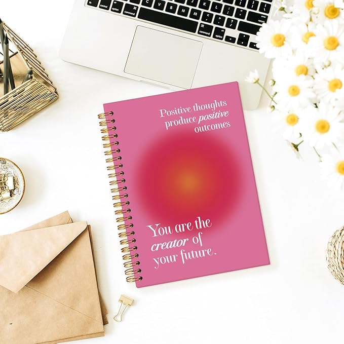 Wheatwin Positive Affirmations Spiral Notebook, Pink Aura Motivational Inspirational School Office Notebooks for Note Taking Work, Hardcover Spiral Notebook Gifts 5.5x8.3