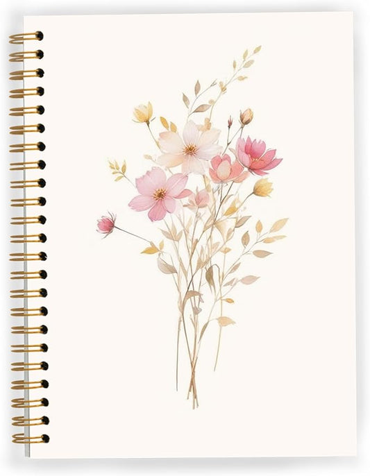 JWVK Pink Floral Spiral Notebook, Cottagecore Wildflower Notebooks for Note Taking, Rustic Wild Flower Botanical Journal for Writing, Pink Aesthetic Office Supplies, 5.5x8.3 Inch