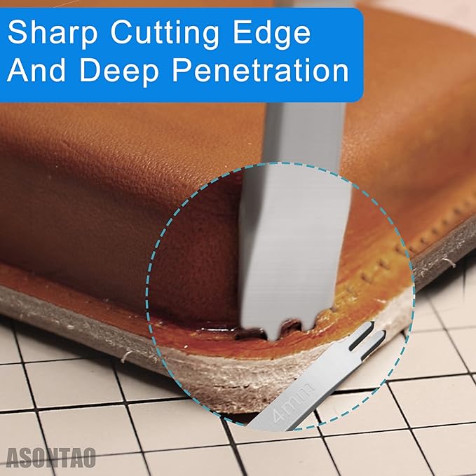 Professional Leather Stitching Chisel Set | 4mm White Steel Diamond Lishing Tools with 1/2/4 Prong & Hole Punch | Industrial-Grade Leather Craft Kit for Belts, Bags, Saddlery - ASONTAO