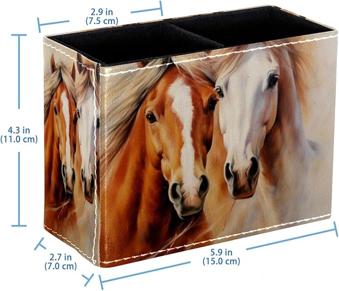 Pen Holder, Pencil Holder for Desk, Horse, Makeup Brush Organizer with 2 Compartments for Office Home Desk Accessories