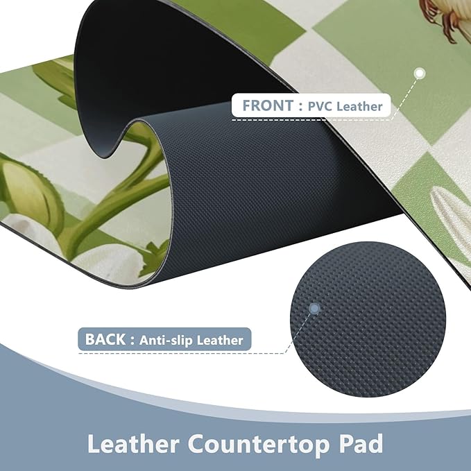 Mouse Pad Desk Mat Leather Desk Pad Large Gaming Desk Cover Protector Mat for Keyboard Computer Laptop Office Waterproof 35.4 x 16.5 Inch Checkered Green and White Hummingbirds Daisy