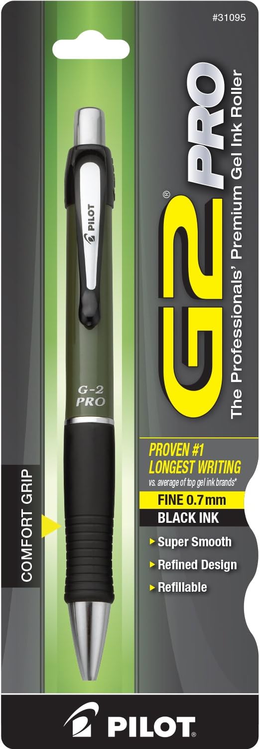 PILOT G2 Pro Refillable & Retractable Rolling Ball Gel Pen, Fine Point, Barrel Colors Vary, Black Ink, Single Pen (31095)
