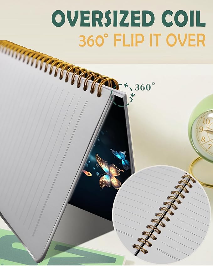 Ruled Spiral Writing Notebook,A5 Hardcover Lined College Journal for Women Lady Girl,Strong Twin-Wire Binding with Premium Paper,8.4" X 6",Perfect for School,Office,Home Gifts(beautiful butterfly)
