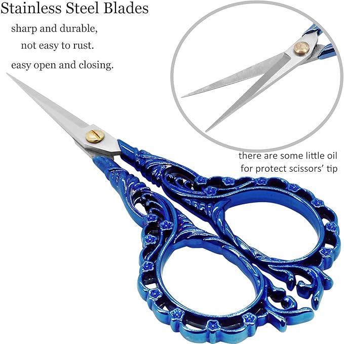 BIHRTC 4.5Inch Cross Stitch Sewing Scissors Small Sharp Scissor with Artificial Leather Cover Stainless Steel Shears for Needlework Artwork Craft Embroidery Sewing DIY Tool