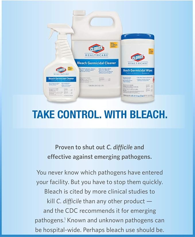 Clorox Healthcare Bleach Germicidal Wipes, 6" x 5", 150 Count Canister (Package May Vary)