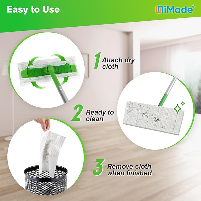 UNIMADE Dry Sweeping Cloths, 100 Count Mop Refill Compatible with Swiffer Sweeper - Disposable Duster Refills Mops for Cleaning Hardwood Floor Dust
