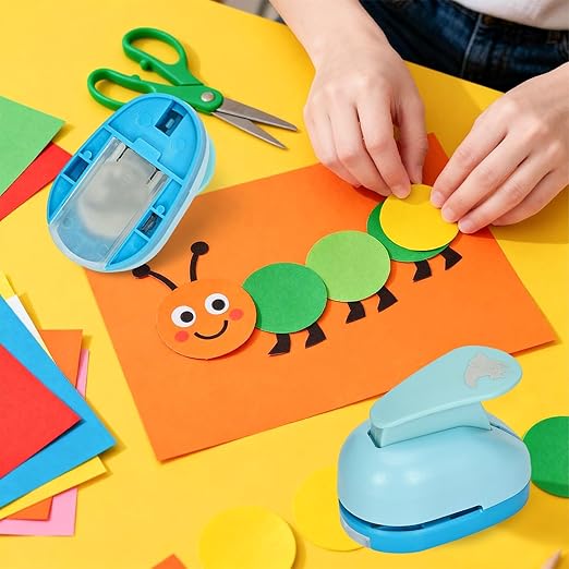 Craft Punches 8 Pack with 6 Sticker Paper, 1inch Hole Punch Shapes Medium Paper Shape Punches for Paper Craft DIY Scrapbooking