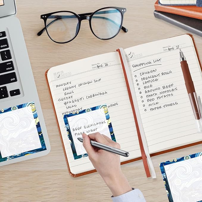 Sticky Notes, 2 Pads, 3x3 inches, Cute Colorful Fun Self-Stick Note Pads, Easy Post, Strong Adhesive Notepad Starry Night Swirl