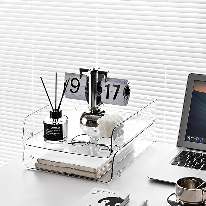 Gagee 4 Pack Clear Stackable Paper Organizer, Office Desk Organizer for Notes, Pens, File, Document, A4 Paper Holder