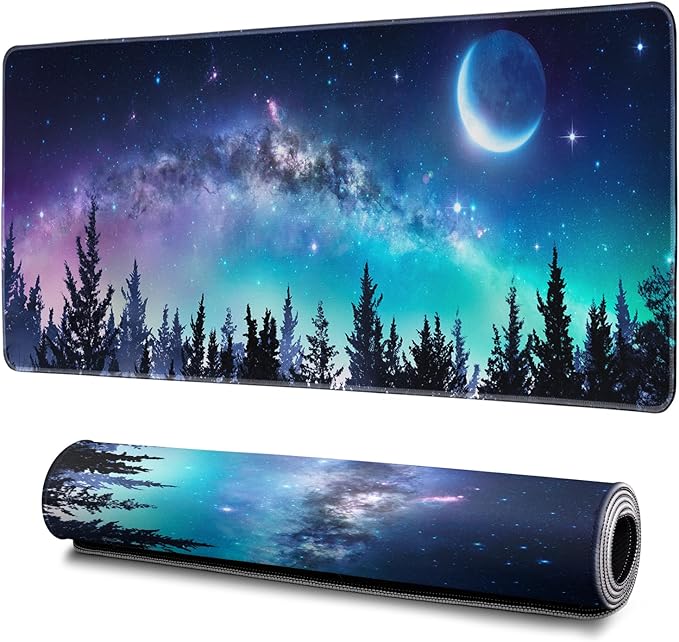 Tree Mouse Pad Abstract Starry Sky Mouse Pad 31.5x11.8 Inch Japanese Texture Non-Slip Rubber Base Large Mousepad Stitched Edges Keyboard Mouse Mat Desk Pad for Office and Home