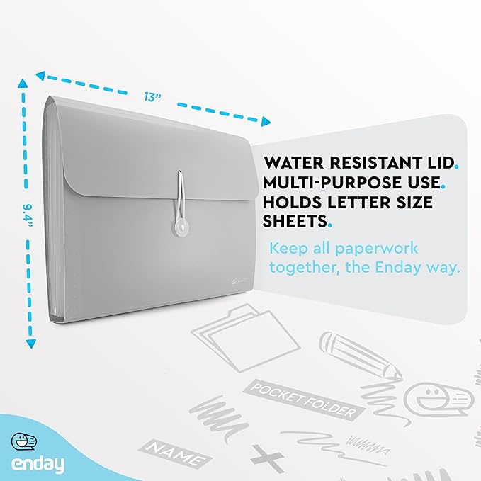 Accordion File Organizer 13 Pocket Expanding File Folder with Labels, Accordion File Organizer Letter Size Letter A4 Paper for Receipts, Bills and Documents 13" x 9.5” –by Enday