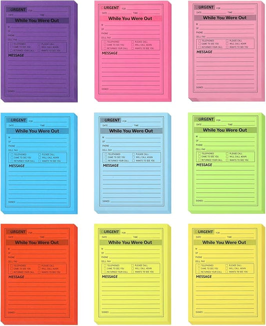 9 Set While You Were Out Message Pad, Colorful Phone Message Pads for Office Use, 4x5in Sticky Notes Urgent Self-Stick Memo Notepads for Desk Call Records, Neon Note Sheets for Workplace Communication