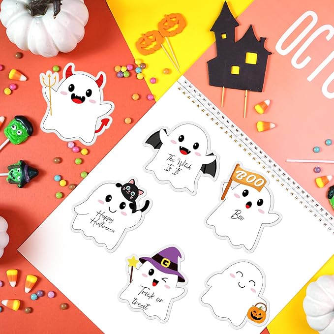 24 Pads Halloween Sticky Notes, Cute Boo Ghost Post It Notes 6 Designs, Halloween Memo Notepads for School Office Students Teachers Gift Supplies