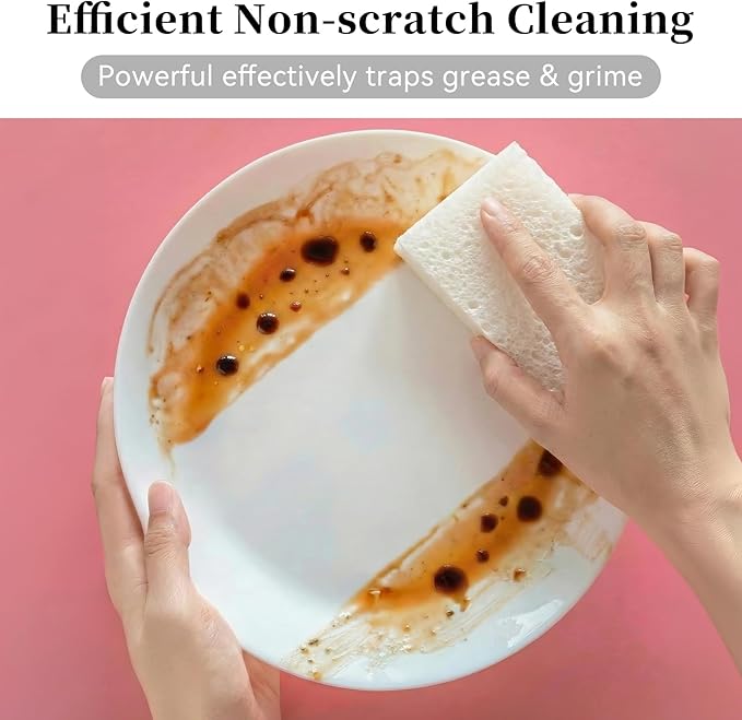 Mkobon 6 Pcs Kitchen Sponges for Dishes Cleaning, Non Scratch for Non Stick Cookware, Compressed Natural Cellulose Sponges, Dish Washing Scrubbers, Scrubbing Pads for Household, Bathroom (White)