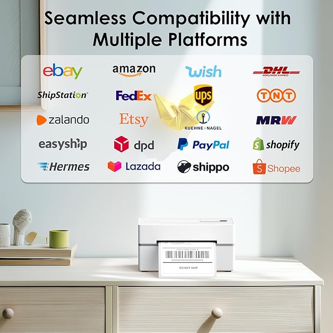 Bluetooth Thermal Shipping Label Printer, 4x6 Portable Thermal Address Label Printer for Small Business, Compatible with iPhone,Android,Windows,Mac,Chromebook –Works with Ebay Shopify USPS&More