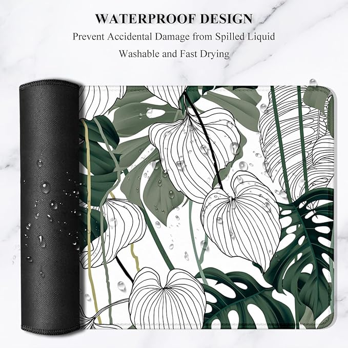 Auhoahsil Desk Mouse Pad, Large Gaming Mousepad, XXL Desk Pad, Extended Long Superior Micro-Weave Cloth Non-Slip Rubber Big Computer Mouse Mat for Gamer, Office & Home, 35" x 15", Abstract Monstera