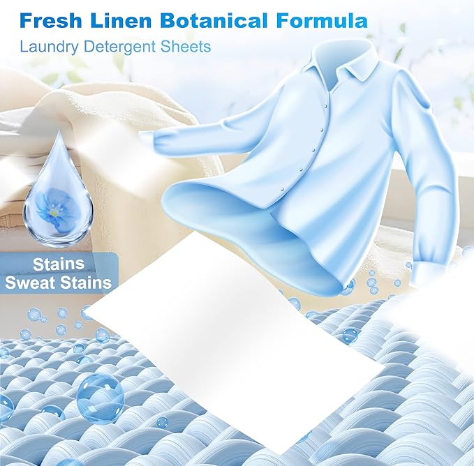 Laundry Detergent Sheets - 200 Loads Fresh Linen Scent Washing Strips, Compact Lightweight Liquidless Eco-Friendly Hypoallergenic Portable Soap for Save Space and Travel