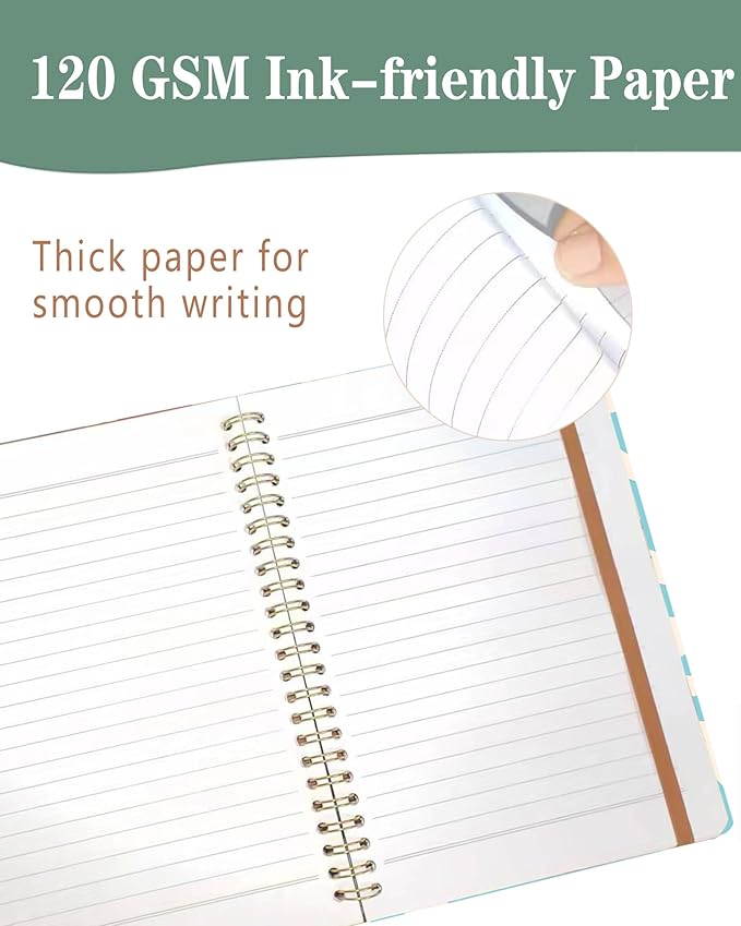 Spiral Journal Notebook, A5 Cute Notebooks for Women Men, College Ruled Hardcover Notebook for Work & Note Taking, 60 Pages Double-Wire Journals for Writing, Blue White Fluid Line