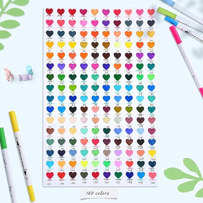 Ohuhu Markers for Adult Coloring Books No Bleeding 160 Colors Water-based Dual Tips Fineliner & Brush Coloring Markers for Kids Adults Beginners Drawing Pens for Journaling Lettering - Maui - White