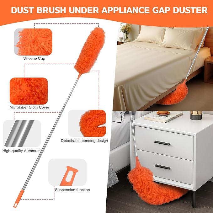 Microfiber Feather Duster Extendable Duster with 30'' to 100'' Telescoping Extension Pole, Bendable Head & Long Handle Dusters for Cleaning Ceiling Fan, High Ceiling, Blinds, Furniture & Cars