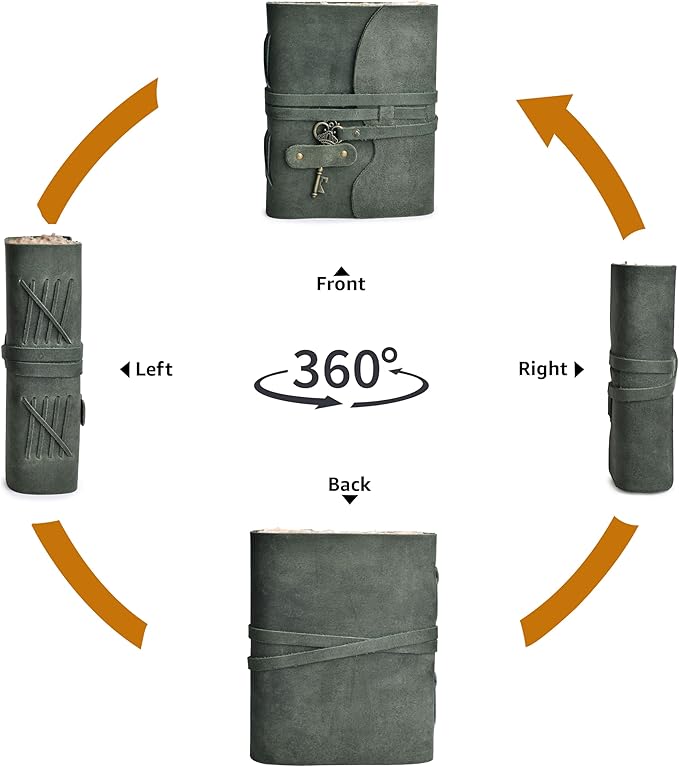 LEATHER VILLAGE Vintage Leather Journal – 200 Handmade Vintage Deckle Edge Paper – Leather bound Journal For Women Men – Vintage Key Closure - Book of Shadows - Aqua - 6X4 inches (A6)