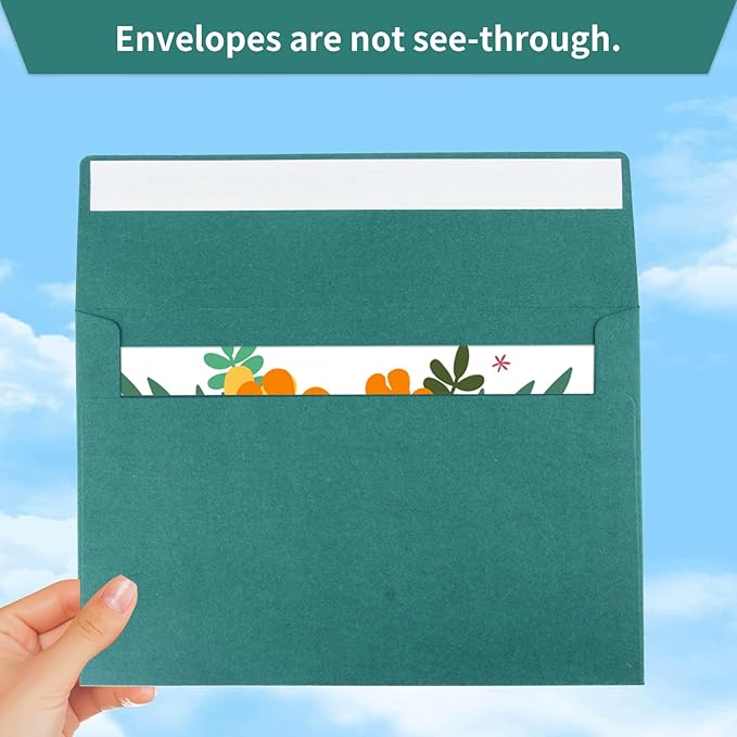 A7 Self Seal Envelopes, 50 Pack 5x7 Envelopes for Invitations, Greeting Cards, Mailings, Printable Invites, Weddings, Parties, Photos, Postcards, Standard Letter Size, Green