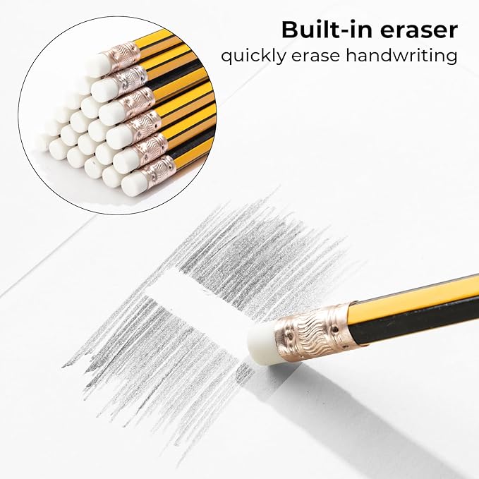 M&G 24 Pack Pre-Sharpened 2B Wooden Pencils with Top Erasers, Ideal for Schools, Offices, and Homes