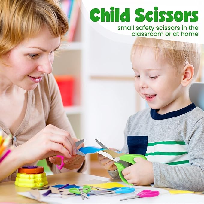 Newwiee 90 Pack Kids Scissors, 5.5 Inch Safety Blunt Tip Student Scissors with Comfort Grip for Child Student Teacher, School Supplies Craft Cutting Paper