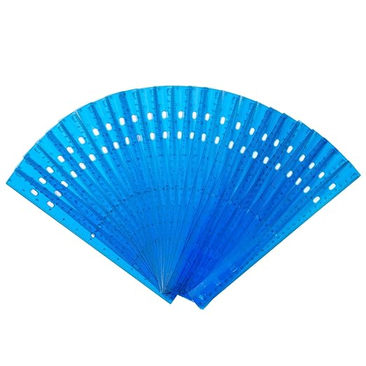 28 Pack Plastic Ruler 12 Inch Transparent Rulers - Metric Bulk for Kids School Office Classroom, Blue