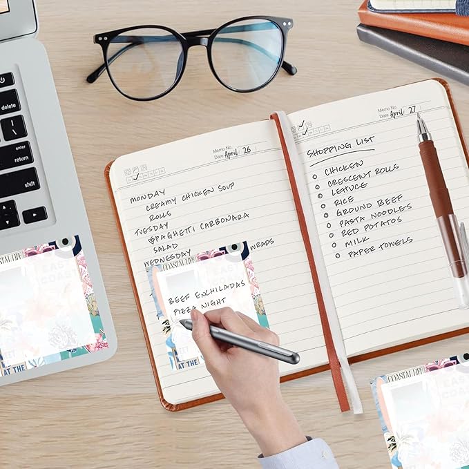 Sticky Notes, 2 Pads, 3x3 inches, Cute Colorful Fun Self-Stick Note Pads, Easy Post, Strong Adhesive Notepad Beach Collage Blue