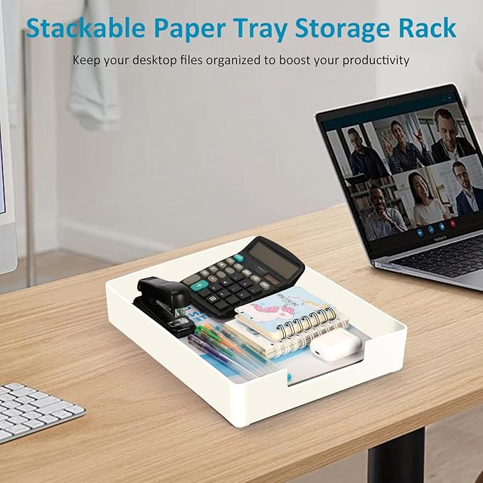 Desk Letter-Size Tray, White Paper Letter Tray, Desk Organizer Holder, A4 Size Plastic Stackable File Document Holder, Paper Holder File Organizer for Office Supplies School Home (White)