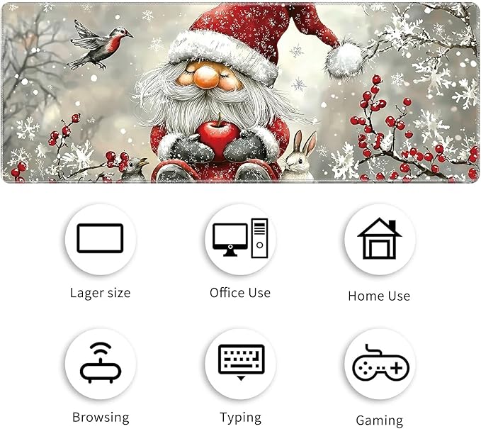 Desk Mat Large Gaming Mouse Pad (31.5x11.8 inch) with Stitched Edges, XL Mouse Pad +Coaster, Extended Mouse Mat Keybroad Mousepad Non-Slip Rubber for Gamer Men Women, Winter Santa Claus
