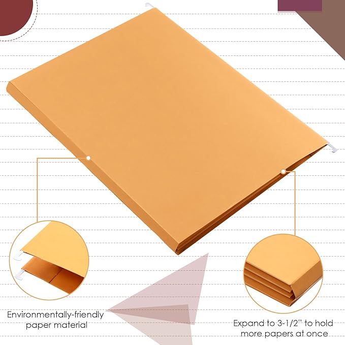 Yaomiao 24 Pack Hanging File Folders 3 Pleats Letter Size File Cabinet Folders with 1/5-Cut Adjustable Tabs Expandable Document Cabinet Colored for Home Desk Office Organization(Dark Color)