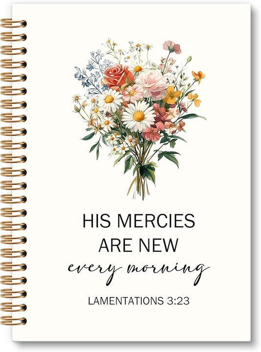 Floral Bible Notebook Journal - Christian Spiral Notebook, Bible Notebooks for Note Taking, His Mercies Floral Flower Notebooks Gifts for Women, Christian School Office Supplies, 6x8.2In
