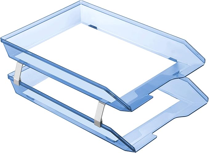 Acrimet Facility 2 Tier Letter Tray, Front Load, Letter Size/A4, Desktop File Organizer, Plastic (Clear Blue Color)