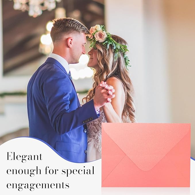 Pink Pearl Envelopes 5x7-100 PCS Goefun Metallic A7 Euro Flap Envelopes for Wedding Invitation, Save the Dates, Thinking of You, 5.25 x 7.25 inches