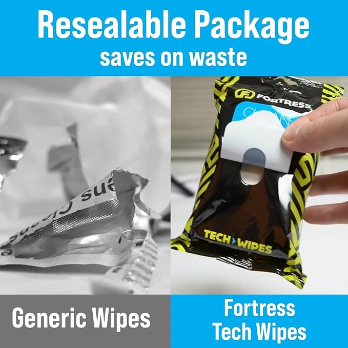Fortress Electronic Wipes With Microfiber Cloth (25 ct, Pack of 24) To-Go Tech Wipes for Screens, Phones, Keyboards, TV Monitors, Computer Screens, and More [Travel Size] Skin-Safe