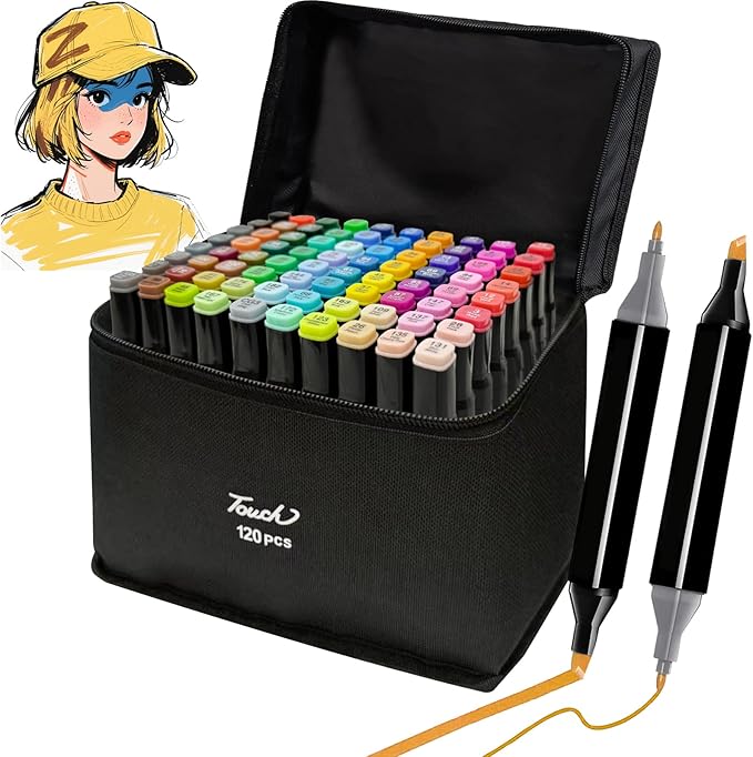 120 Colors Alcohol Markers Set, Dual Tips Blender Art Marker for Drawing Permanent Sketch Marker for adult coloring, Illustrations Alcohol Based Markers, Artist Pens and Gifts