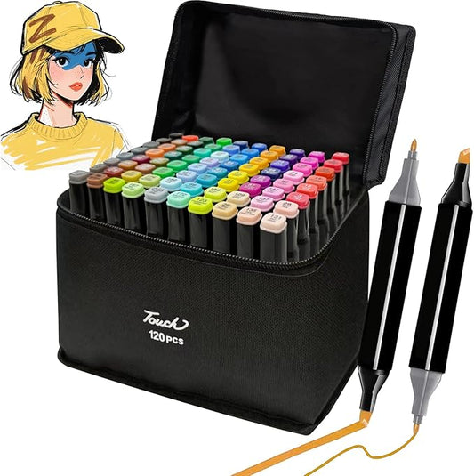 120 Colors Alcohol Markers Set, Dual Tips Blender Art Marker for Drawing Permanent Sketch Marker for adult coloring, Illustrations Alcohol Based Markers, Artist Pens and Gifts