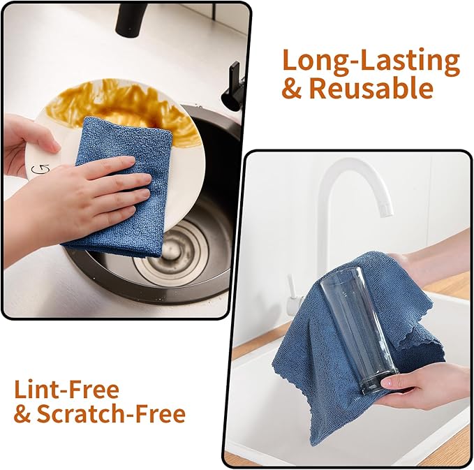 Tigona 80 Pack Microfiber Cleaning Cloth Roll,Lint Free Rags & Tear Away Reusable Towels Washable Scratch,Ultra Absorbent Dish Rags(12" x 12") for Car Kitchen Home Garage-Navy Blue
