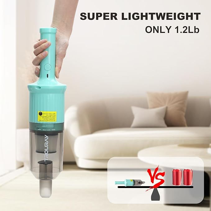 TROURAY 6-in-1 Rechargeable Household Stick Vacuum Cleaner, Convertible to Handheld, for All Kinds of Cleaning in Your Home on Hard Floors, Upholstery, Sofas, Cars (Green)