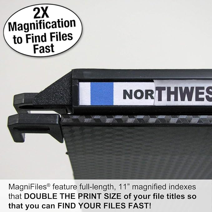 Ultimate Office MagniFile Hanging File Folders V Base Letter Size with 11 inch Magnified Indexes That Double The Size of Your File Titles to Find Files Fast. (Set of 10 Black)
