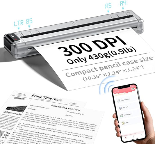 Portable Printers Wireless for Travel,Q302 WiFi Inkless Thermal Printer with Reverse Charging, Phone Printer Supports US Letter/A4/B5/A5, Bluetooth Printers for Home Use Office,300DPI