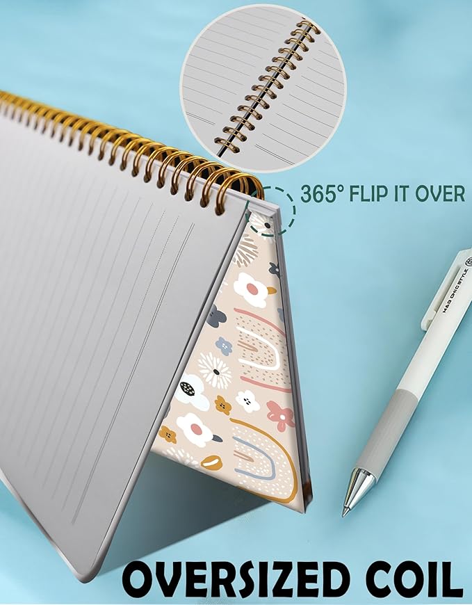 Spiral Journal Notebook for Women,A5 College Ruled Notebooks 6"x 8.4", 120 Pages Lined Journal with Premium Thick Paper,Perfect for School Office Home Gifts(cute floral rainbow)