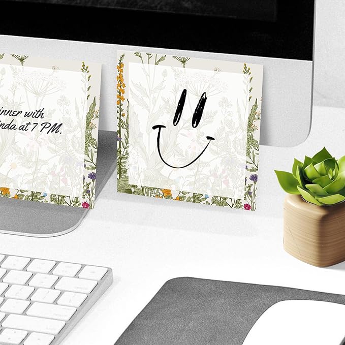 Sticky Notes, 2 Pads, 3x3 inches, Cute Colorful Fun Self-Stick Note Pads, Easy Post, Strong Adhesive Notepad Wildflower Drawing